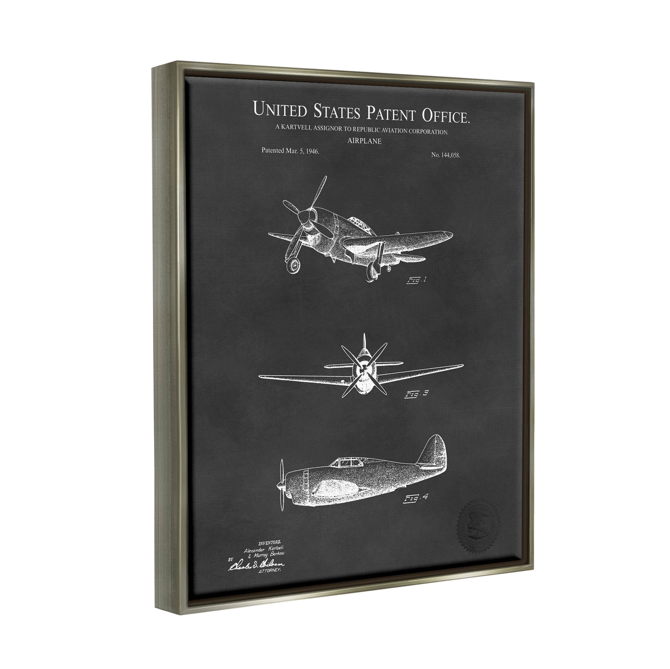 Stupell Industries Vintage Airplane Vehicle Diagram Graphic Art Luster Gray Floating Framed Canvas Print Wall Art, Design by Karl Hronek