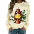 thumbnail image 2 of qolati Christmas Sweatshirt for Women Crewneck Christmas Tree Plaid Long Sleeve Shirt Xmas Holiday Party Pullover Sweater Tops Beige XXXL, 2 of 3