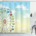 thumbnail image 1 of Ferris Wheel Shower Curtain, Illustration of a Ferris Wheel with Colorful Cars in front of an Open Sky, Fabric Bathroom Set with Hooks, 69W X 70L Inches, Multicolor, by Ambesonne, 1 of 3