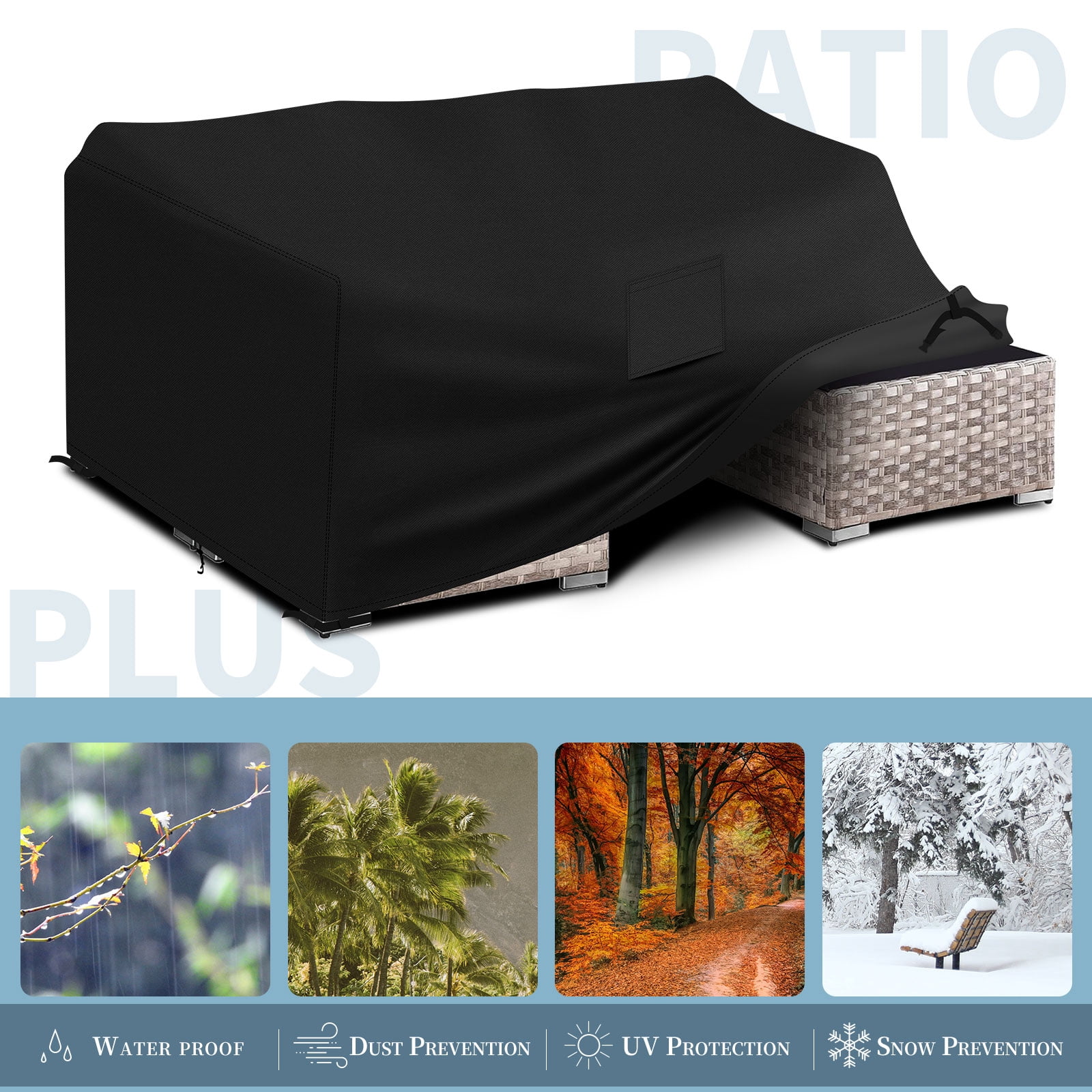 PATIO PLUS Garden Furniture Cover，Garden Table and Chairs Patio Set Cover Waterproof，Windproof, Anti-UV, 420D Oxford Fabric Outdoor Table Covers Rectangular 111x74x28 inches Black