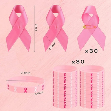 VioraWhite 60 Pcs Cancer Awareness Kit - 30 Silicone Ribbon Wristbands & 30 Support Cards