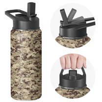Camouflage Insulated Stainless Steel Water Bottle with Straw & Cleaning Brush – 18 Oz | Leakproof, BPA-Free, 304 Stainless Steel, Wide Mouth, Travel Mug for Car, Gym, Office
