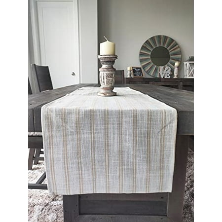 

Fennco Styles Modern Striped Linen Blend Table Runner 16 W x 108 L - Beige Woven Table Cover for Home Décor Dining Table Banquets Family Gathering and Special Events