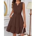 thumbnail image 3 of Merokeety Summer Dress for Women V Neck Flowy Vacation Mini Dress with Pockets Coffee s, 3 of 4