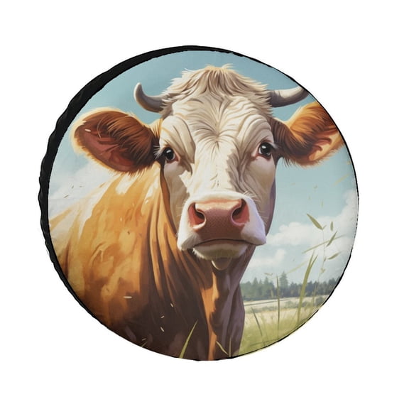 Heavy Duty Spare Tire Cover 12inch Watercolor Paintings Cow Waterproof Sun Protection Cow Lovers for Trailer SUV Truck Camper Travel Trailer Accessories Camper Spare Tire Cover