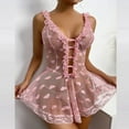 thumbnail image 2 of Lovskoo Lingerie Babydoll Lace Nightgown Women Festival Trendy Erogenous Soild Heart Print Hollow Out Splicing Mesh Nightdress Pink, 2 of 9