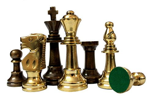BRASS METAL Antique Bronze & Silver Classic Staunton 3.5" Chess Men Set NO BOARD 