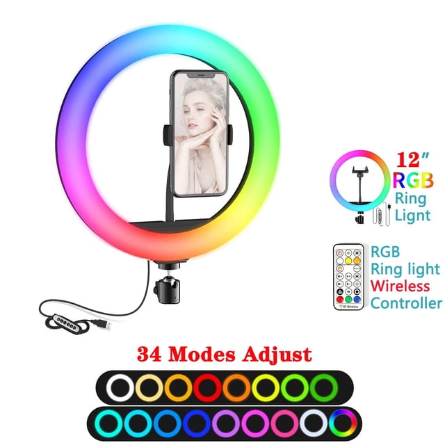 Anillo de luz para Selfie de 12 pulgadas y 30cm, trípode RGB, soporte para teléfono, anillo de luz para fotografía, luz de relleno circular, lámpara Led de Color, maquillaje Trepied Tan Jianjun unisex