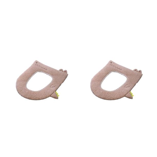 Asiento de inodoro Inteprter Tamaño compacto Diseño grueso Calentador de invierno Transpirable Lavable Correa autoadhesiva Cubierta de inodoros Beige 2piezas
