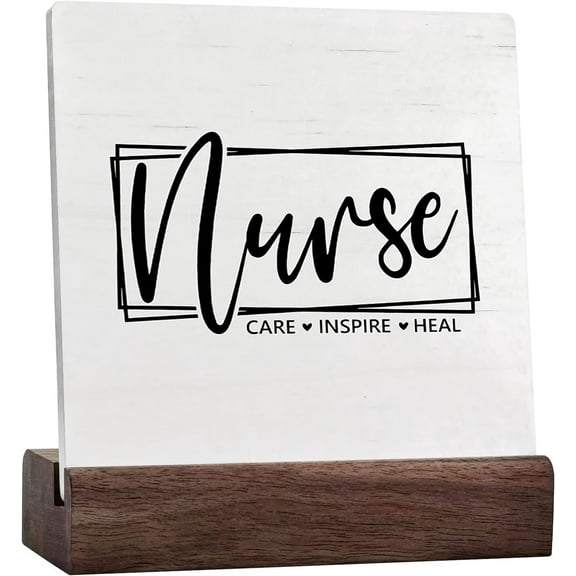 Ceramic Sign 4x4 Inch Plaque Sign with Wood Stand Nurse Nurse Office Decor Nurses Week Gifts Nurse Appreciation Gifts Registered Nurse Rn Gifts School Nurse Gifts Nurse Ceramic Signs Desk Decor