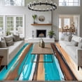 thumbnail image 4 of Vintage Turquoise Washable Living Room Rugs 6'x9', Brown Gradient Abstract Wood Grain Low Pile Throw Large Area Rug Non-Slip Sturdy Edge Binding Carpet for Dining Room Kitchen Office, 4 of 9