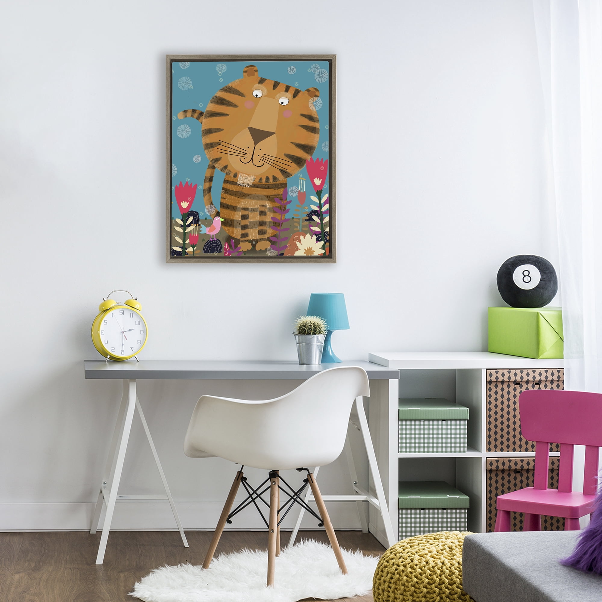 Stupell Industries Boho Tiger & Flowers Brown Framed Floater Canvas Wall Art, design by Carla Daly