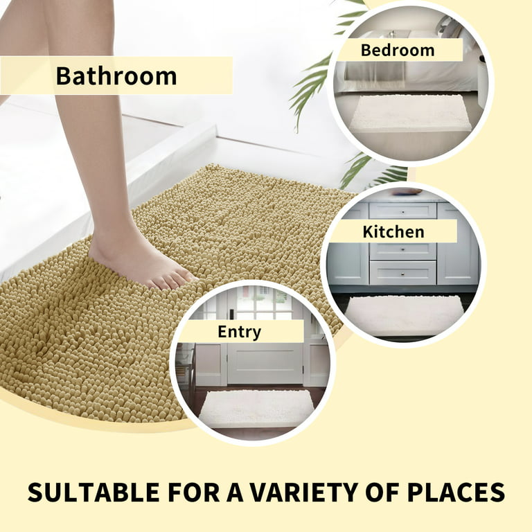 Shilucheng Chenille Bathroom Rug, Extra Thick and Absorbent Bath Mats,  Non-Slip Soft Plush Shaggy Bath Carpet (Beige, 24 x 36) 