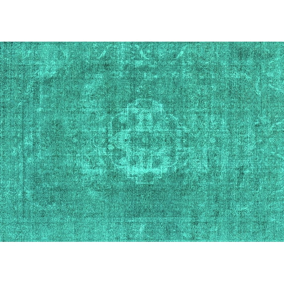 Ahgly Company Machine Washable Indoor Rectangle Oriental Turquoise Blue Industrial Area Rugs, 2' x 5'