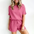 thumbnail image 2 of qolati Womens Lounge Set Ribbed Knit Short Sleeve Top and Shorts Sleepwear Pajama Set Two Piece Shorts Outfits Set, 2 of 9