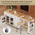thumbnail image 3 of Bellemave 85.5" Kitchen Island with Extendable Dining Table, Kitchen Storage Table with 3 Side Open Shelves, Rolling Kitchen Island with Power Outlet, 3 Drawers, 2 Doors for Dining Room,White, 3 of 10