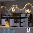 thumbnail image 6 of Harper & Bright Designs Full Size Wood Loft Bed with Storage Drawer and Shelf, Low Loft Bed Frame with Stairs and 7 Colors LED Light for Boys Girls, Walnut & White, 6 of 13