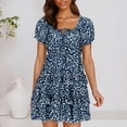 thumbnail image 2 of WTXUE Plus Robes Taille, Robe Trapèze à Manches Courtes Vestidos Casuales Para Mujer Col Ras du Cou, Robe d'Été à Manches Trapèze Robe Plissée Robe d'Été Florale Mi-Longue pour Femme Grande Taille, Bleu Taille P, 2 of 9