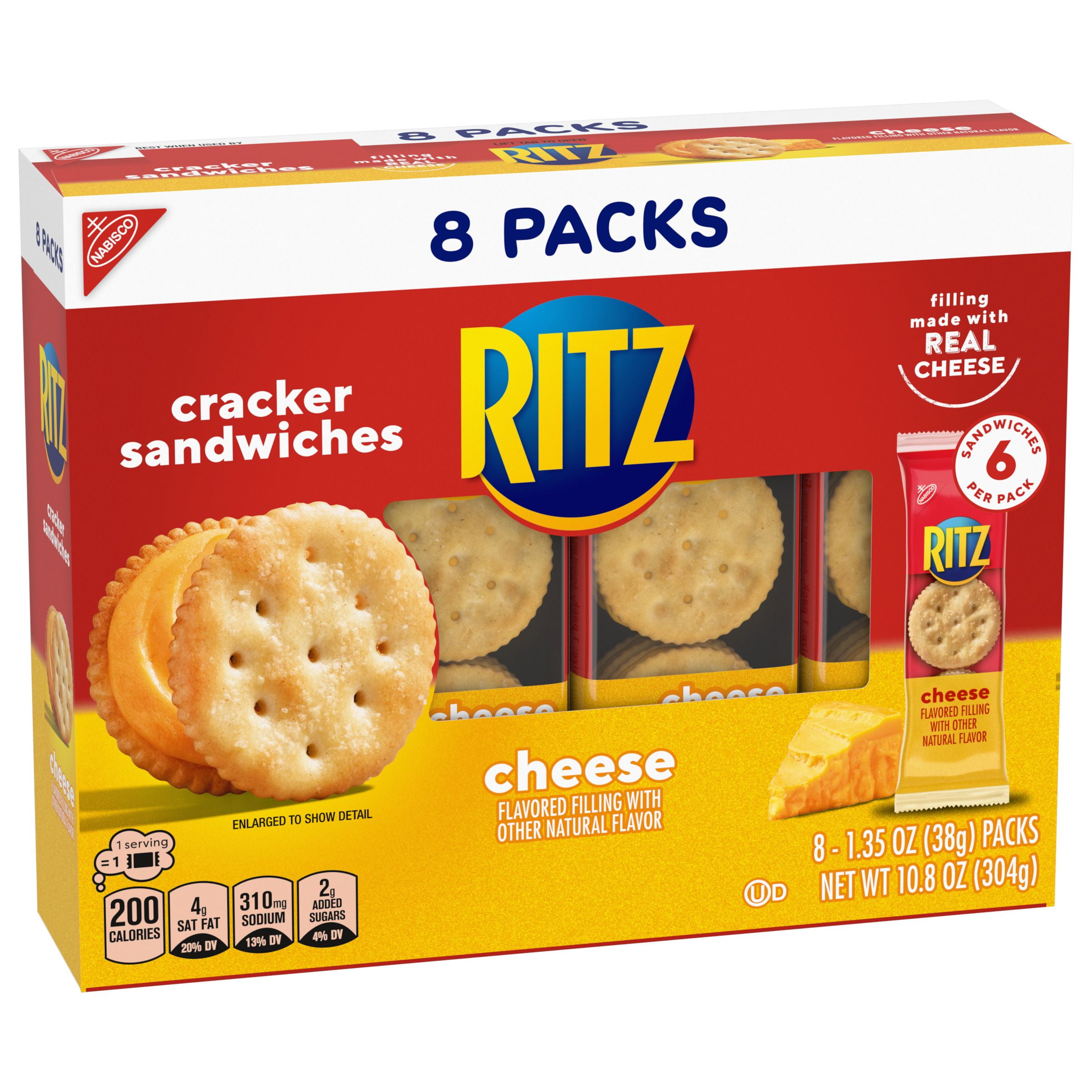 (3 pack) RITZ Cheese Sandwich Crackers, Lunch Snacks, 8 Snack Packs (6 Cracker Sandwiches Per Pack)