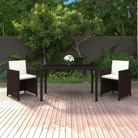 vidaXL 3 Piece Patio Dining Set with Cushions Poly Rattan Brown