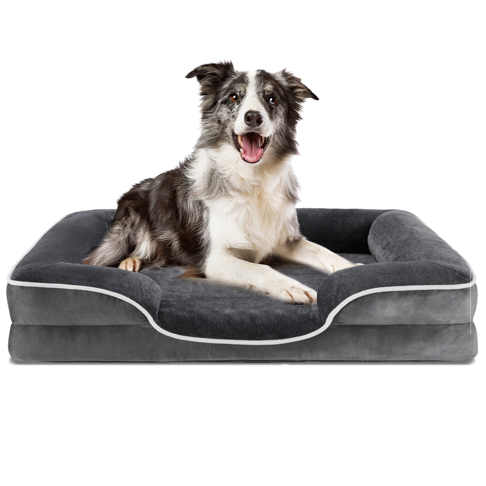 EDX Premium 42"X32" Orthopedic Dog Bed for XL Dogs - Memory Foam Pet Sofa with Non-Slip Base and Easy-Clean Cover, Gray