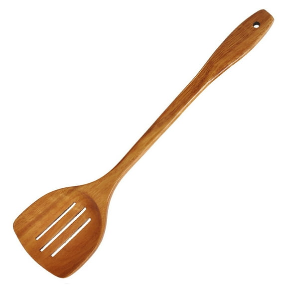 HOOWIFFY Egg Flipper Spatula Slotted Wooden Spatula Brown Non-stick Cooking Tool 1Pcs