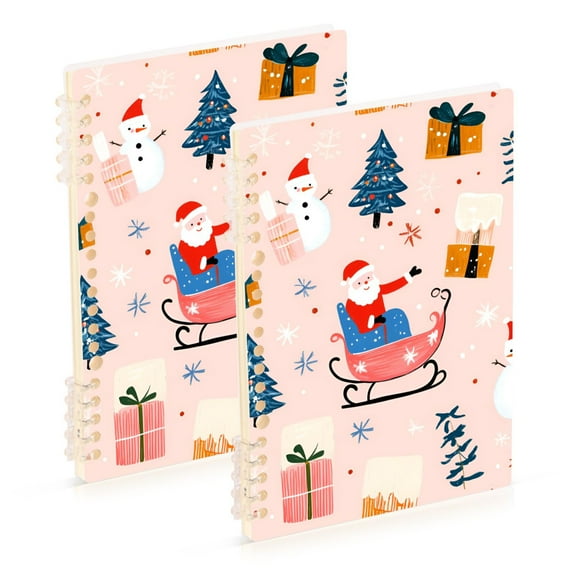 FORMRS 1-Subject Spiral Notebook 8" x 5" College Ruled 60 Refillable Sheet, 2 Pack, Blue Christmas Santa