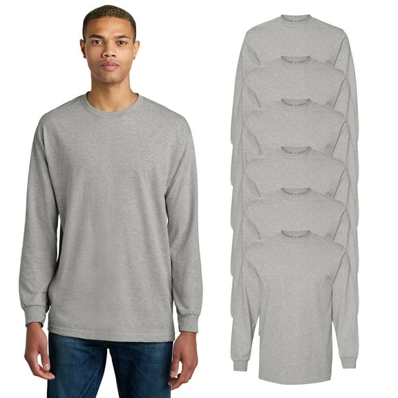 American Apparel Crewneck Long Sleeve Tee for Men, Heavyweight Cotton, Heather Grey, S, 6-Pack
