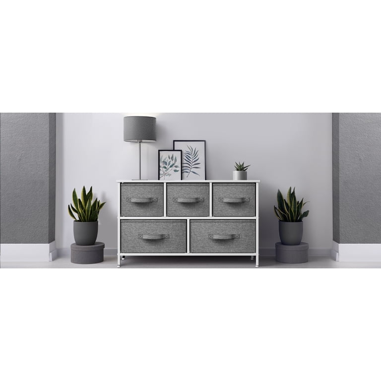 Sorbus 5-Drawer Storage Cube Dresser, White, Steel Frame, MDF Wood Top,  Fabric Bins - Walmart.com