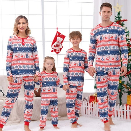 

EGNMCR Christmas Family Matching Pajamas Women Cotton Jammies Men Clothes Sleepwear Long Sleeve Pjs for Family Couples - Baby Days