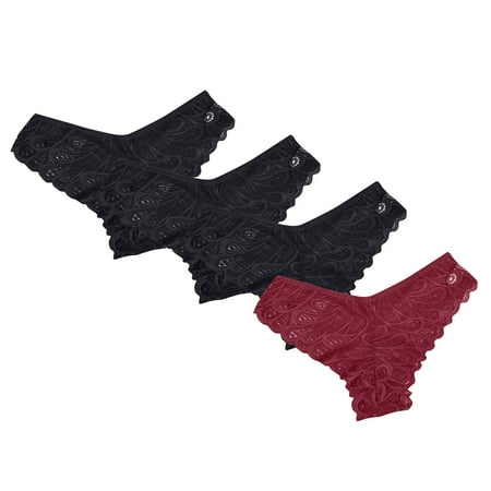 uublik Value 4-Pack  Seamless Briefs for Women High Waist Breathable Briefs Soft Underpants Ladies Stretch Panties Lace Underwear for Women Wine