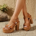 thumbnail image 3 of Rokment Womens Chunky Block High Heels Dressy Sandals 2026 Ladies Fashion Casual Leather Ankle Strap Platform Extra Heeled Summer Dress Shoes Comfortable Brown Size 8, 3 of 7
