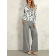 thumbnail image 2 of KelaJuan Women Fall Pants Outfits Print V-Neck Long Sleeve Buttons Knit Sweater Cardigan Wide-Leg Pants 2 Pieces Clothes Set, 2 of 6