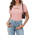 thumbnail image 4 of Ltctricy T Shirts for Women Fashion Summer Short Sleeve Cutout Ribbed Knit Solid Color Slim Basic Tees Going out Tops, 4 of 7