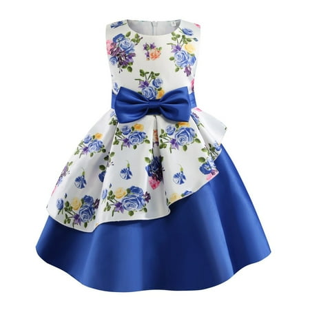 

Child Girls Sleeveless Pageant Dress Birthday Party Kids Floral Prints Bowknot Gown Dress Dress 10 Flag Dress for Kids Posh Fashion Girls Dresses Girl First Birthday Outfit 4t Boys Dress Face Print