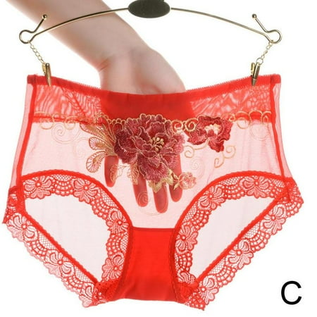 

Women Lace Sexy Panties Ultra-thin Transparent Flower Embroidered Patterned Plus Size Underpants Knickers R6F5