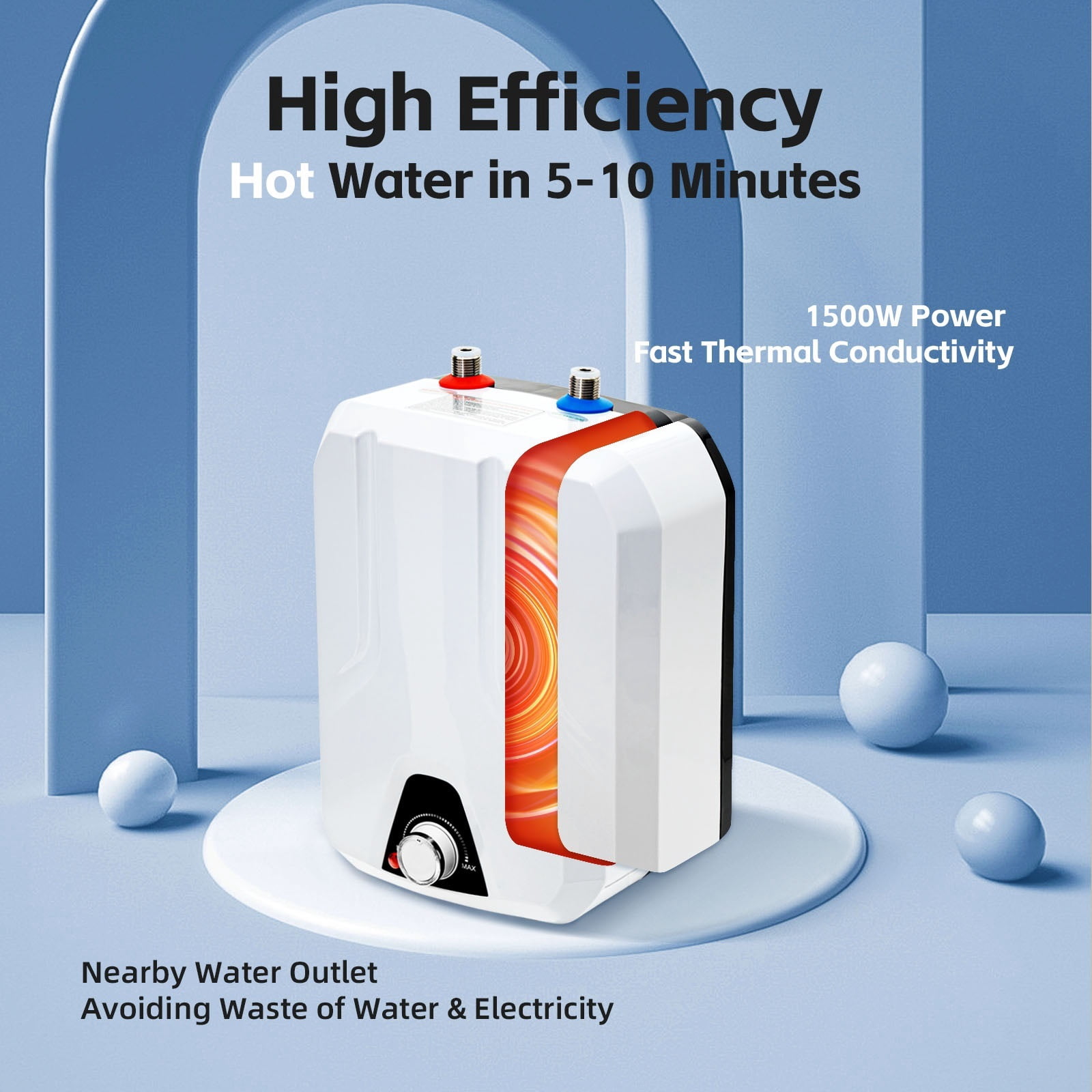 Electric Water Heater Kitchen Bathroom Shower 8L Tank Hot Water Heater 55-70, Tankless Electric Water Heater ,Safety Protections