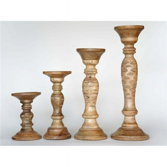 BBH Homes UBBBWA610SCG1234HS 6, 9, 12 & 15 in. Traditional Wallnut Eco-friendly Handmade Mango Wood Pillar Candle Holder, Wallnut - Set of 4