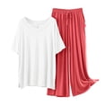 thumbnail image 1 of Pyjama en Modal pour Femmes Ensemble de Nuit Deux Pièces Manches Courtes Hauts Pantalons Larges Longs Automne Été Pjs Pyjama Rouge, G, 1 of 3