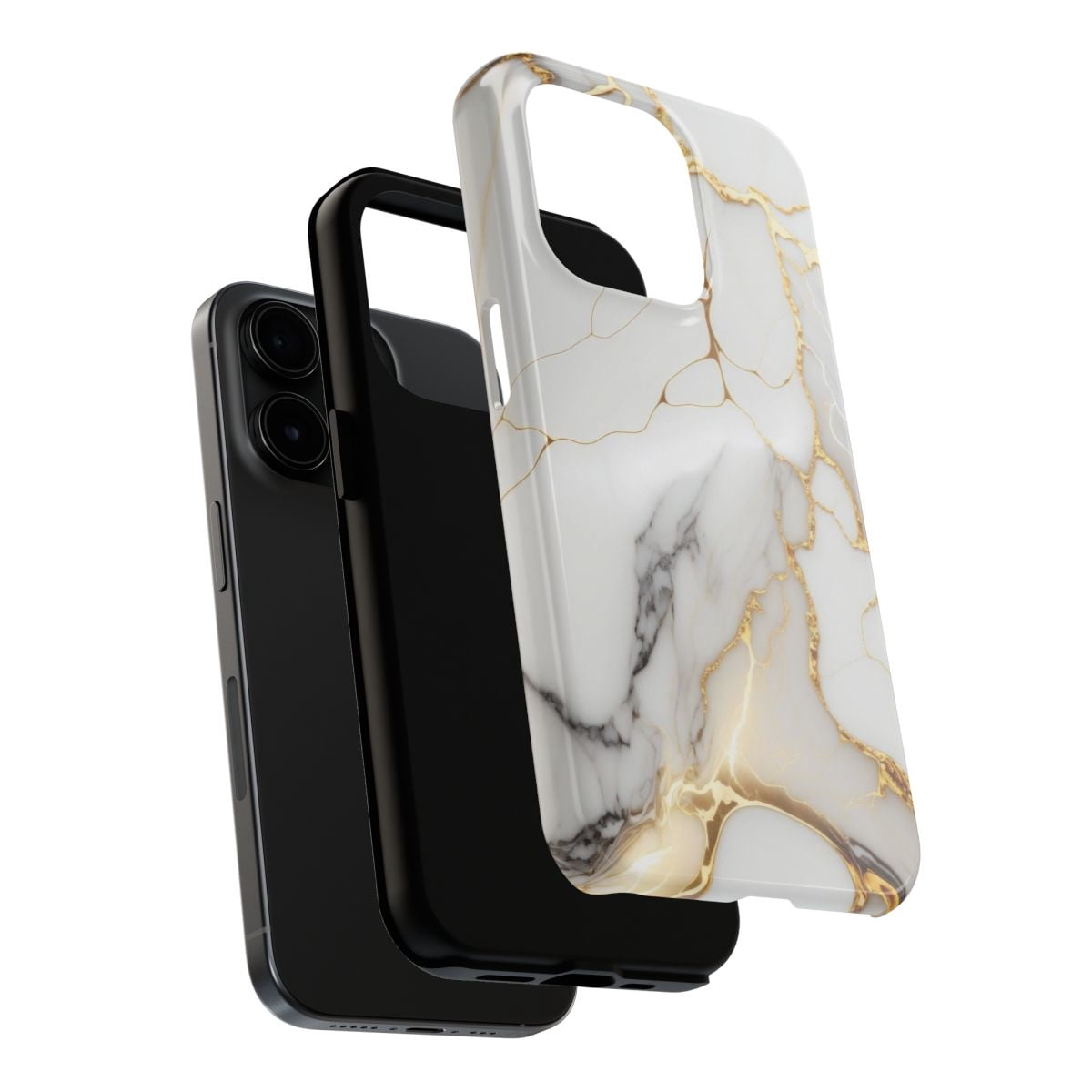 iPhone Tough Case - White Gold Marble Elegant Luxury High Fashion Accessory - iPhone 15 Pro