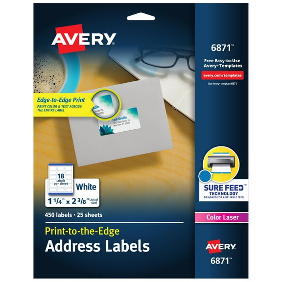 Avery Address Labels, 1-1/4" x 2-3/8", Matte White, 450ct (6871)