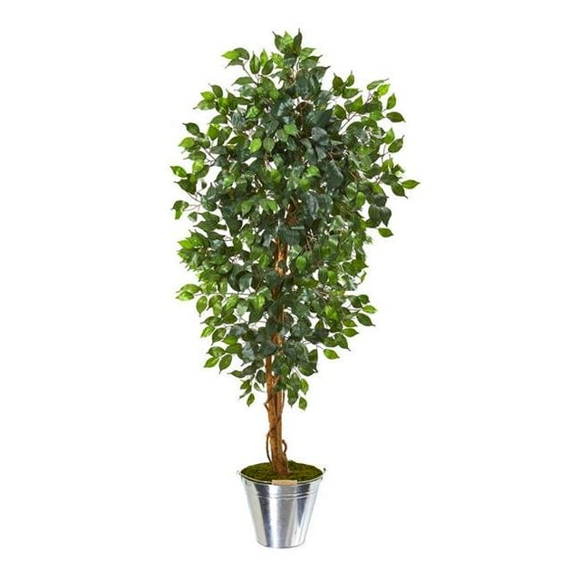 Nearly Natural 9860 5 in. Ficus Artificial Tree in Tin Bucket
