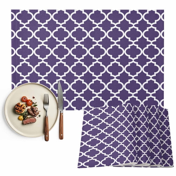 Placemats Set of 6, Purple Morocco Texture Place Mats Geometric Tablemats Washable Placemat Table Decoration for Kitchen Table Dinner Party Home Decor Indoor Outdoor 13x19 Inch
