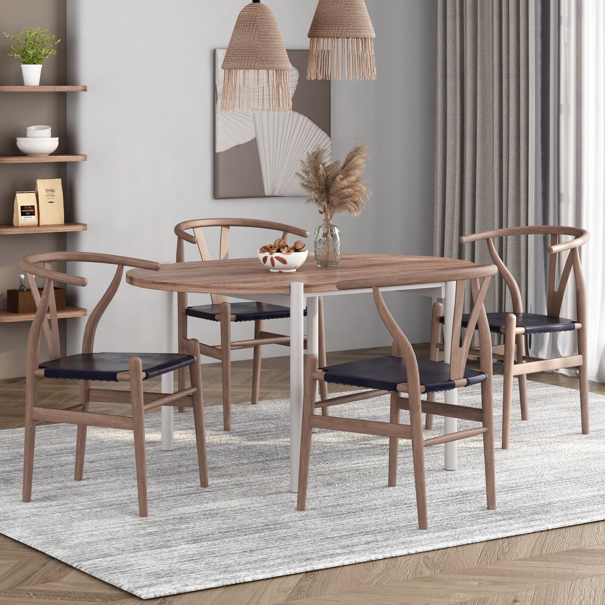 Noble House Hounker Rustic Ash Wood Dining Chairs, Set of 4, Black