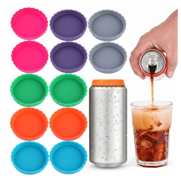 Soda Can Lids, 12 Pack Reusable Silicone Can Covers Toppers for 12/16 oz Cans, Dishwasher Safe