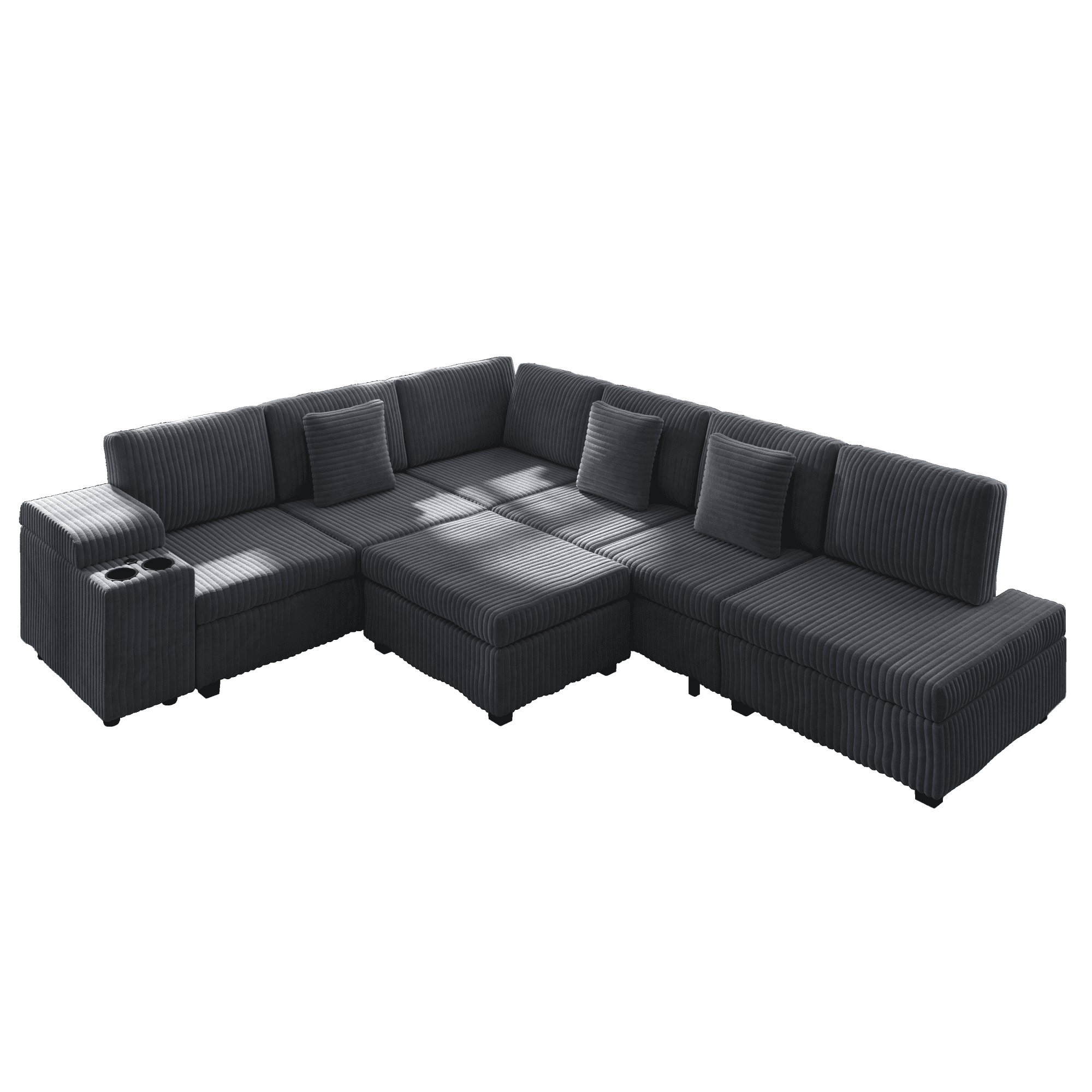 110.2" L-Shaped Sectional Sofa with Removable Ottoman, Covertible Sleeper Sofa with Hidden Armrest Storage, USB Ports & Cup Holders, Plush Corduroy Convertible Couch for Living Room, Apartment