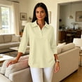 thumbnail image 6 of Polo Shirts for Women 3/4 Sleeve Dressy Button Front Collared Loose Fit Golf Daily Shirts Beige S, 6 of 9