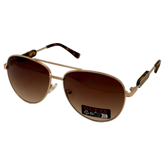 Guess Sunglass Mens Gold Metal Aviator, Brown Gradient Lens GO00001. 32F