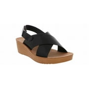 Gloria Vanderbilt Lana Cross Band Strap Wedge Heel Black | LANA BLACK