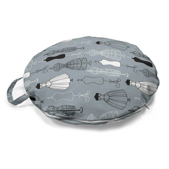 Fashion Round Floor Cushion with Handle, Haute Couture Mannequins Sewing Atelier Nostalgic Art, Decorative Pillow for Living Room & Dorms, 18" Round, Blue Grey Grey, by Ambesonne